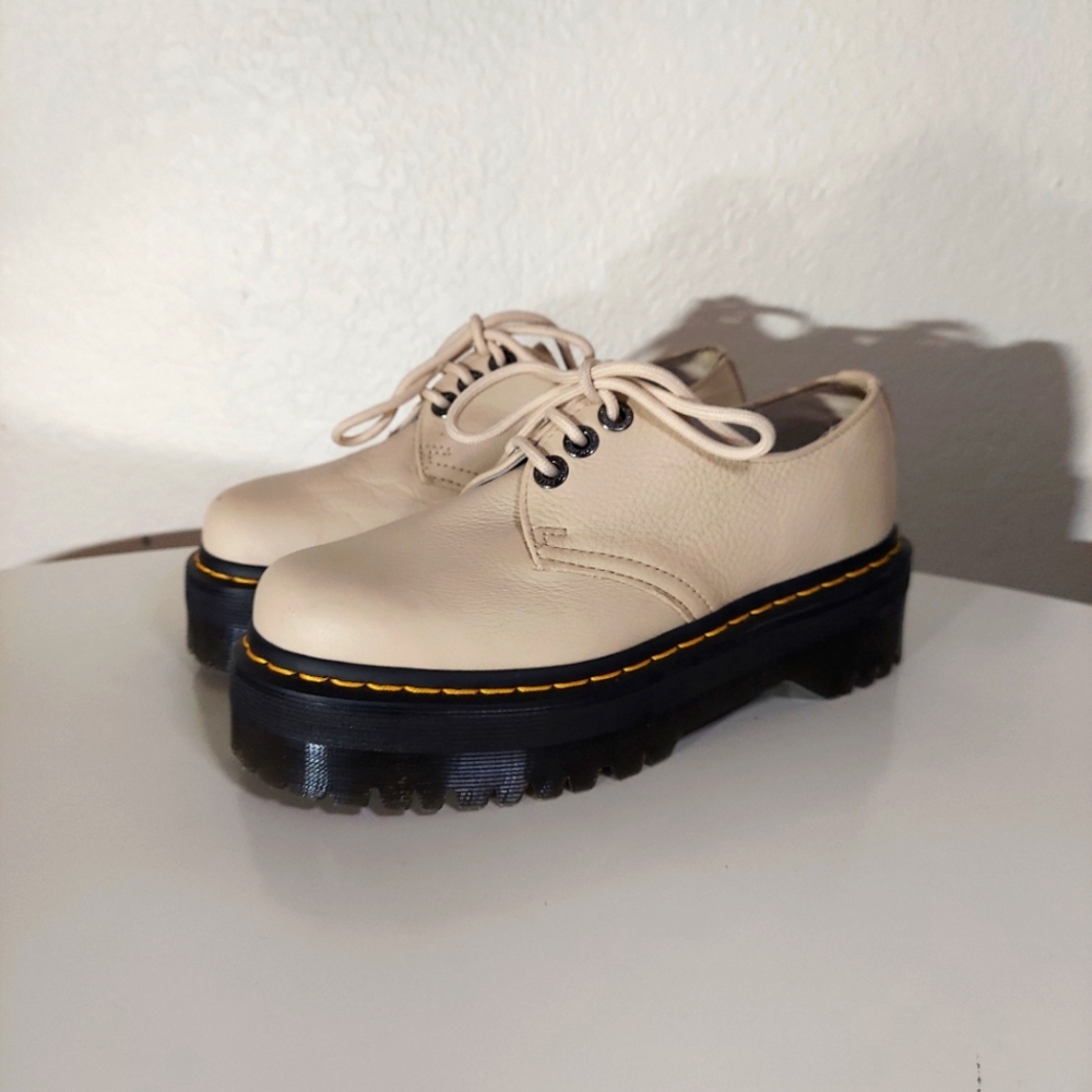 Dr. Martens 1461 Quad Ii Platform Parchment Beige Leather Pisa Oxfords WM Size 6